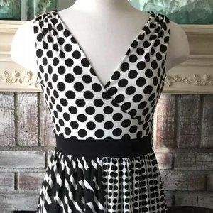 BOSTON PROPER Womens BLACK WHITE DOT Career Casual Cocktail Empire Dress Sz 8